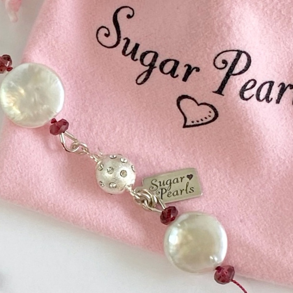 Tin Cup Coin Pearl & Garnet Necklace - Picture 5 of 6